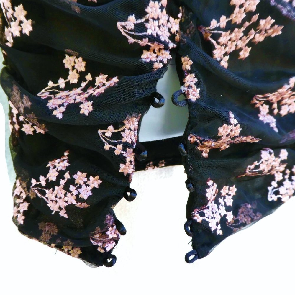 Majorelle Revolve Mini Dress Floral Embroidery Ruched Mesh Lace Up Hem Side Zip - Picture 5 of 8